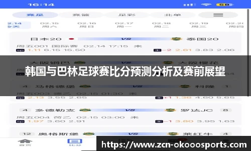 韩国与巴林足球赛比分预测分析及赛前展望
